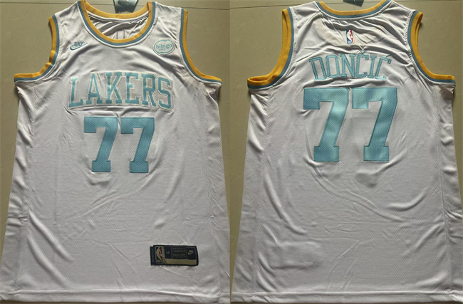 Men's Los Angeles Lakers #77 Luka Dončić White 2025 Classic Edition Stitched Basketball Jersey